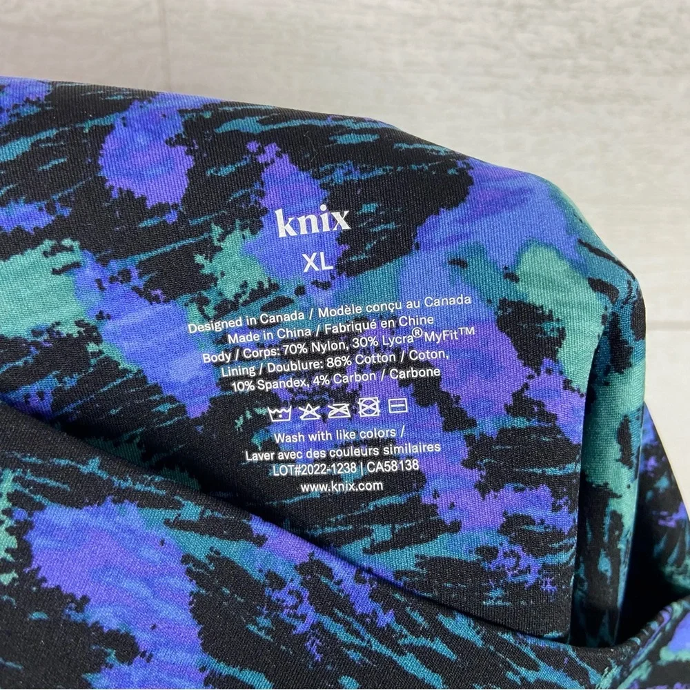 KNIX HiTouch High Rise Legging Fitted Black Purple Green Print XL Workout Active - Picture 3 of 6